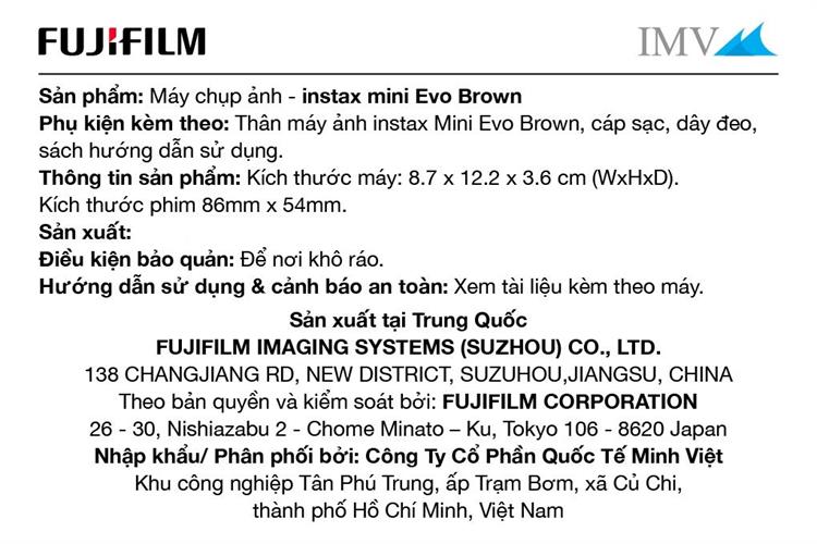 Máy chụp ảnh lấy liền Fujifilm Instax Mini Evo Nâu Màu Nâu