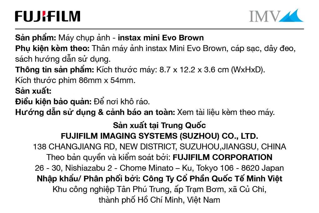 Máy chụp ảnh lấy liền Fujifilm Instax Mini Evo Nâu Màu Nâu