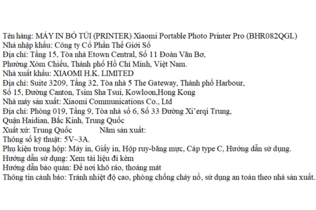 Máy in ảnh bỏ túi Xiaomi Portable Photo Printer Pro BHR082QGL Trắng Màu Trắng