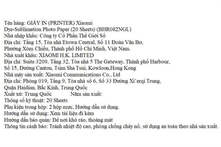 Giấy in ảnh Xiaomi Dye-Sublimation Photo Paper BHR082NGL Màu Trắng