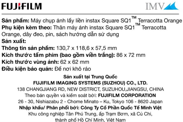 Máy chụp ảnh lấy liền Fujifilm Instax Square SQ1 Terracotta Orange Màu Cam