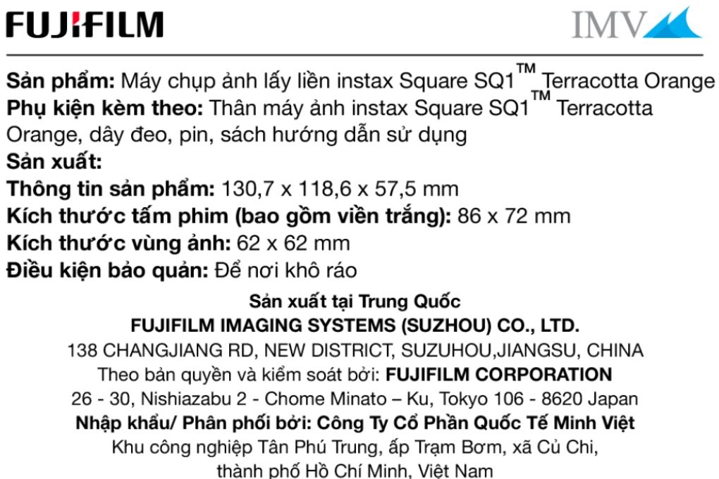 Máy chụp ảnh lấy liền Fujifilm Instax Square SQ1 Terracotta Orange Màu Cam