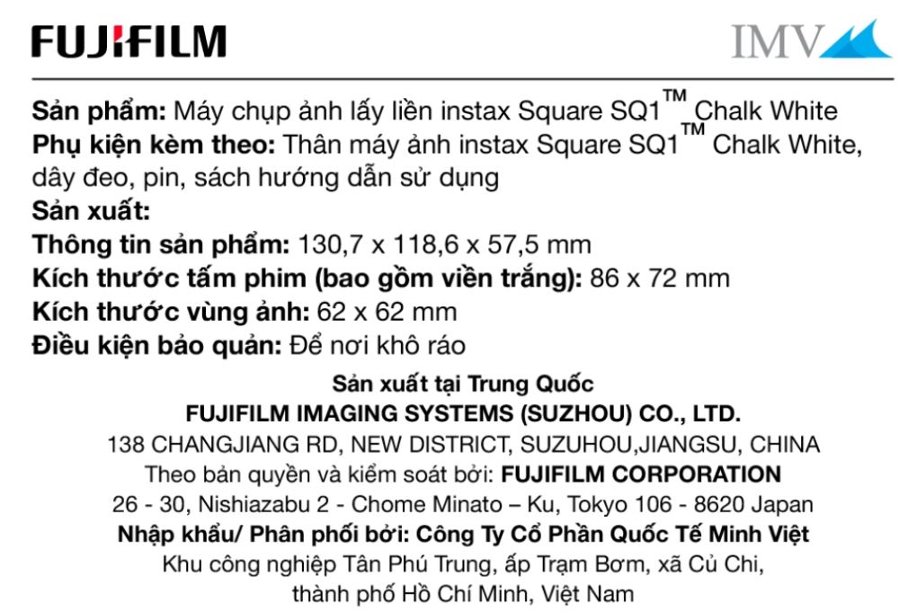 Máy chụp ảnh lấy liền Fujifilm Instax Square SQ1 Chalk White Màu Trắng
