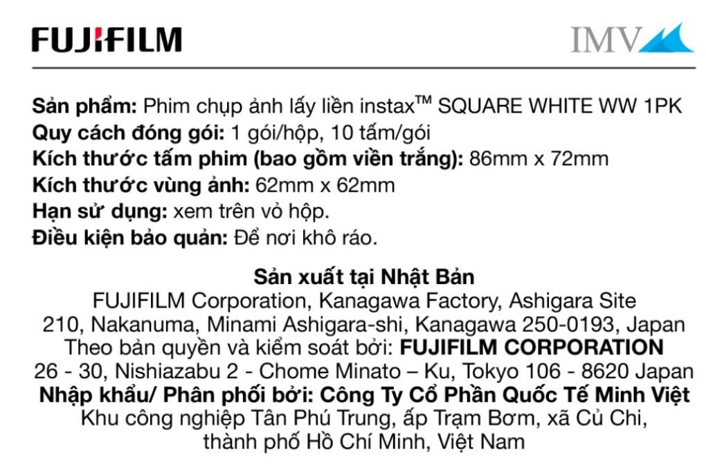 Phim chụp ảnh lấy liền Fujifilm Instax Square Plain (10/PK) Màu Trắng