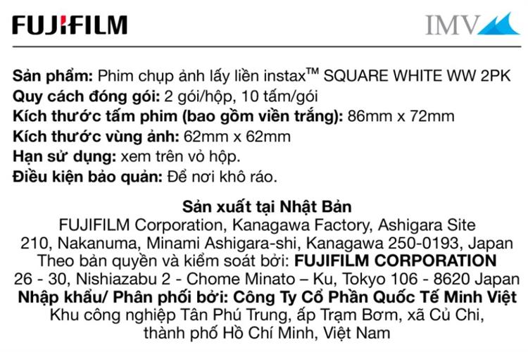 Phim chụp ảnh lấy liền Fujifilm Instax Square Plain (10x2/PK) Màu Trắng