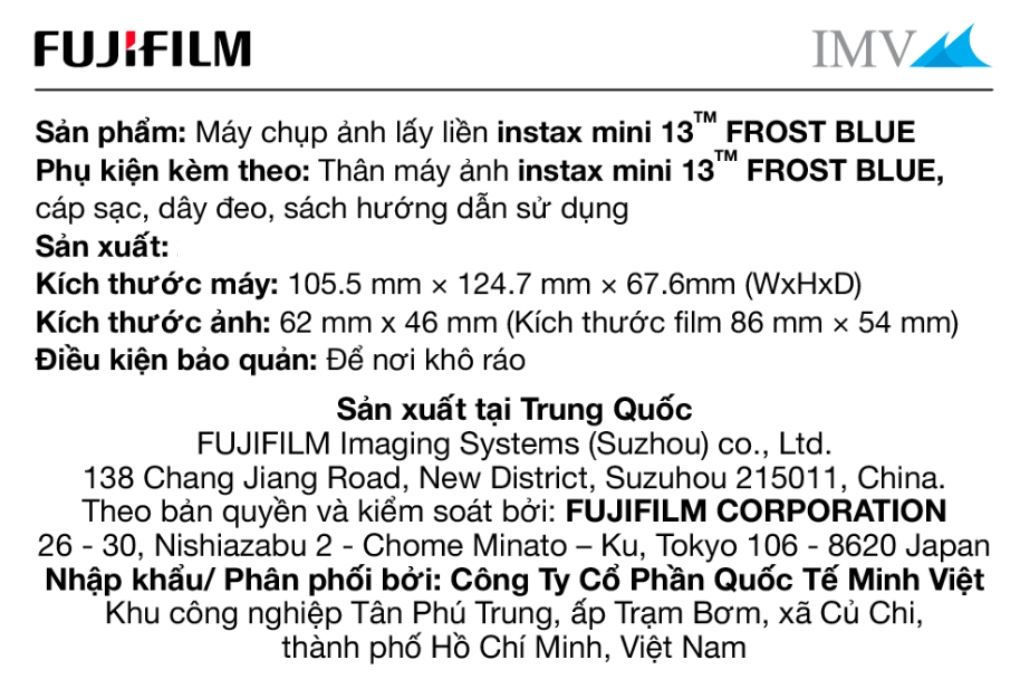 Máy chụp ảnh lấy liền Fujifilm Instax Mini 13 Xanh Pastel Màu Xanh Dương