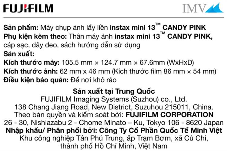 Máy chụp ảnh lấy liền Fujifilm Instax Mini 13 Hồng Màu Hồng