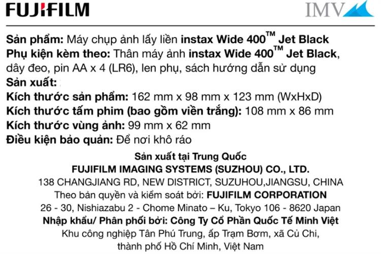 Máy chụp ảnh lấy liền Fujifilm Instax Wide 400 Đen Màu Đen