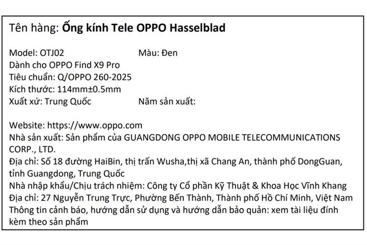 Ống kính OPPO Hasselblad Màu Đen