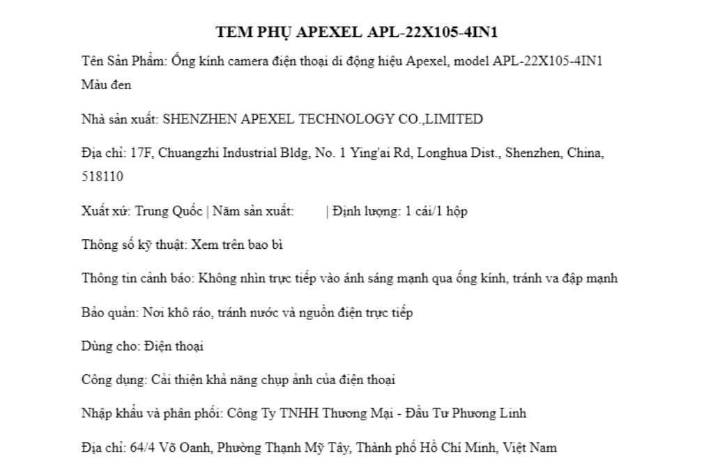 Ống kính tele zoom 8X Apexel APL-22X105-4IN1 - 25