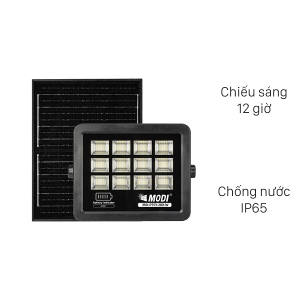 Đèn pha năng lượng mặt trời Modi MD-PT01-200-W