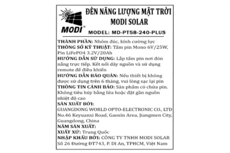 Đèn pha năng lượng mặt trời Modi MD-PT58-240-PLUS Màu Xám