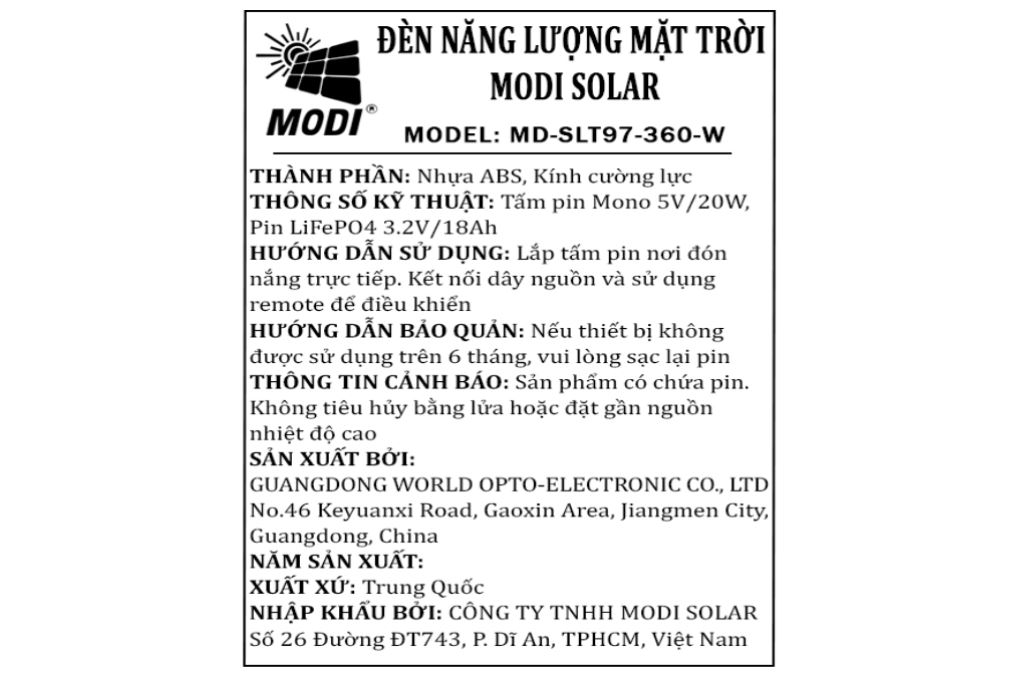 Đèn đường liền thể năng lượng mặt trời Modi MD-SLT97-360-W - 11