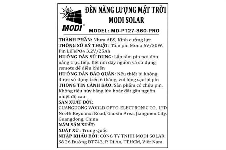 Đèn pha năng lượng mặt trời Modi MD-PT27-360-PRO Màu Xám