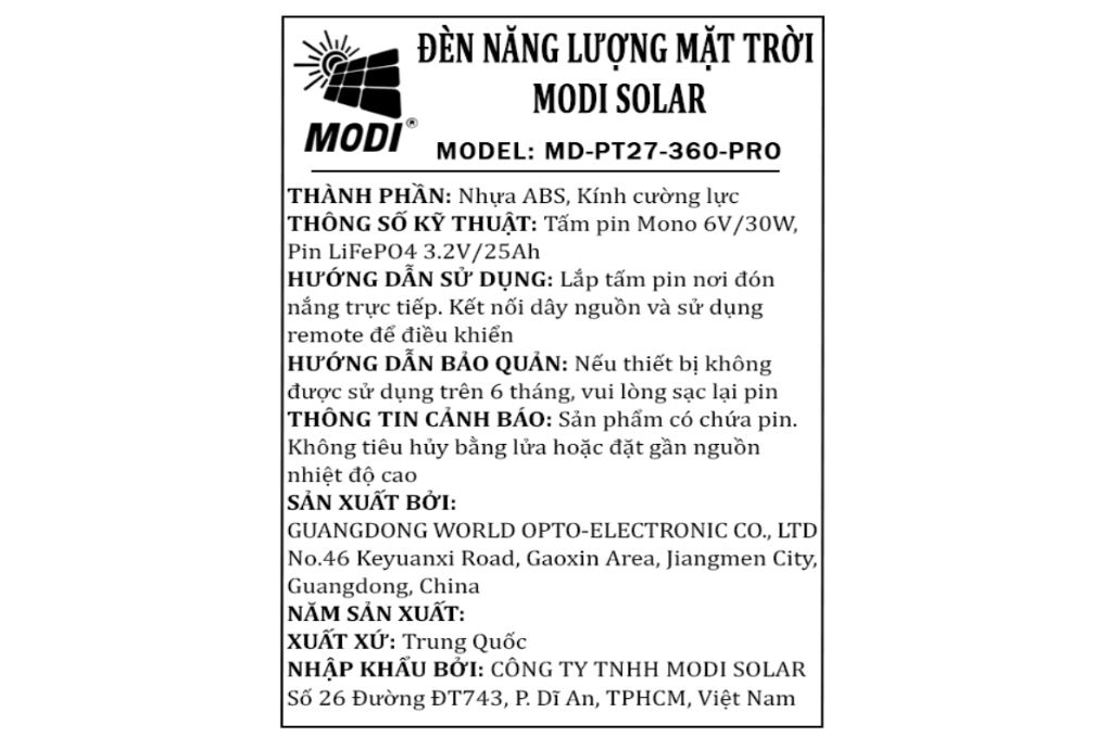 Đèn pha năng lượng mặt trời Modi MD-PT27-360-PRO - 13