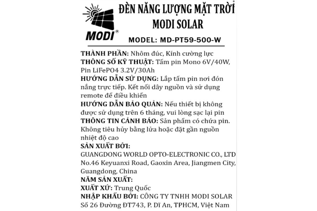 Đèn pha năng lượng mặt trời Modi MD-PT59-500-W - 5