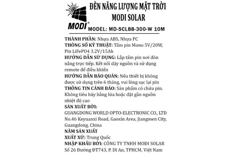 Đèn ốp trần năng lượng mặt trời Modi MD-SCL88-200-W 10M Màu Trắng