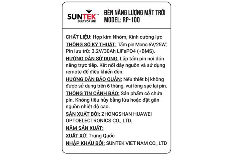 Đèn pha năng lượng mặt trời nhôm SUNTEK RP-100 14.4W Màu Đen