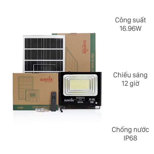 Đèn pha năng lượng mặt trời nhôm SUNTEK RP-200 16.96W
