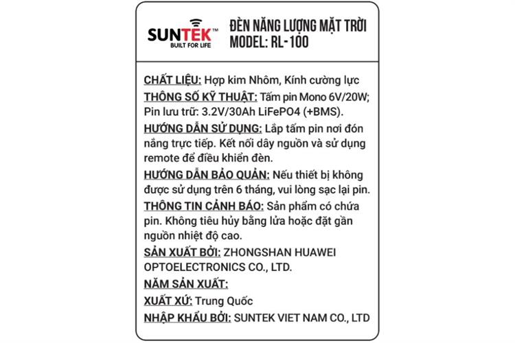 Đèn pha năng lượng mặt trời nhôm SUNTEK RL-100 16W Màu Đen