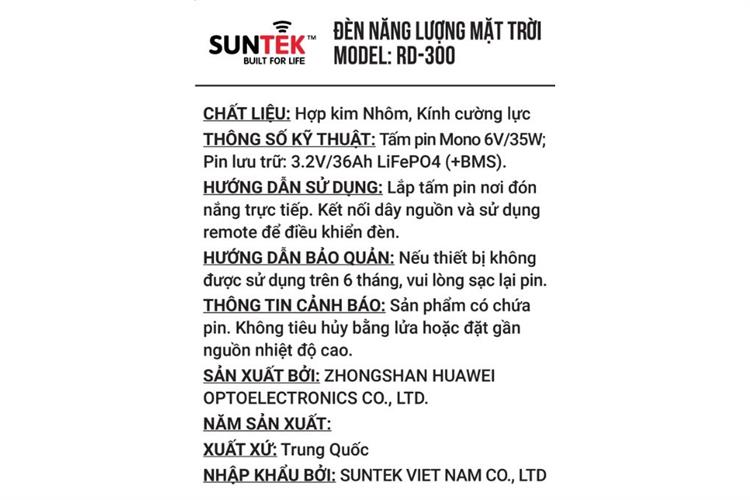 Đèn đường năng lượng mặt trời nhôm SUNTEK RD-300 21W Màu Đen