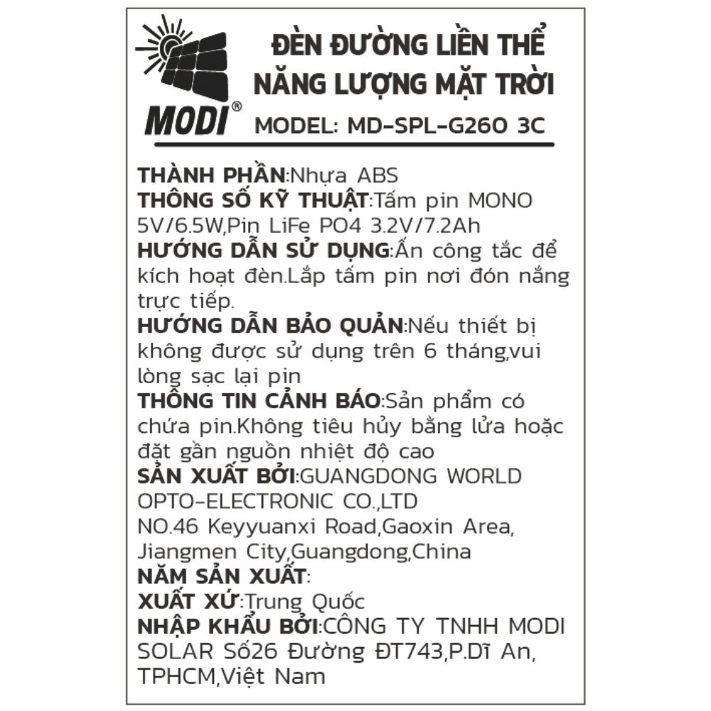 Đèn trụ cổng năng lượng mặt trời Modi MD-SPL-G260 3C Màu Trắng