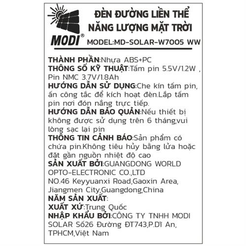 Đèn hắt tường năng lượng mặt trời Modi MD-SOLAR-W7005 WW Màu Đen