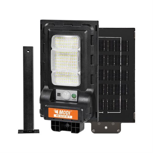Đèn đường liền thể năng lượng mặt trời Modi MD-SLT27-30-W WW Màu Đen