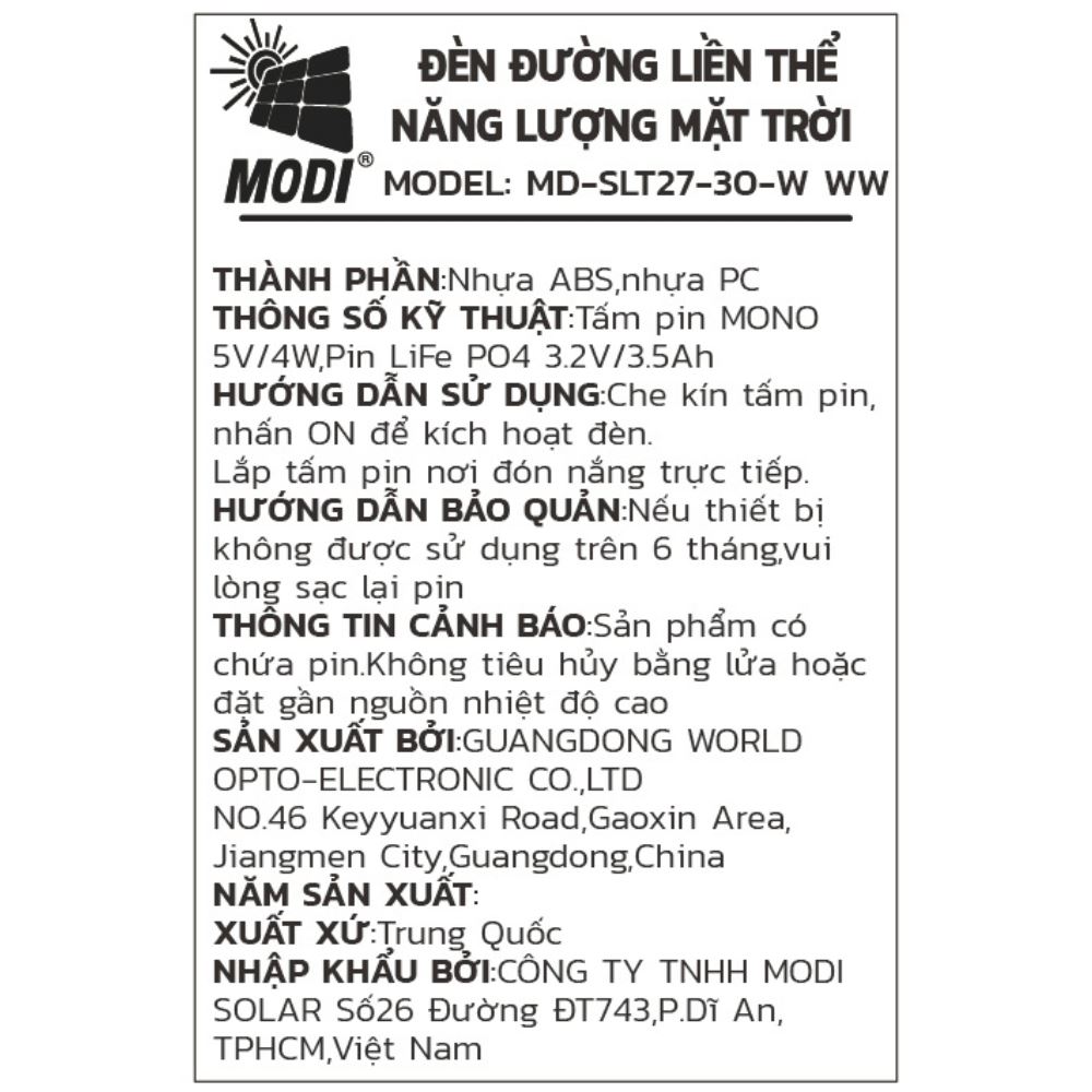 Đèn đường liền thể năng lượng mặt trời Modi MD-SLT27-30-W WW - 4