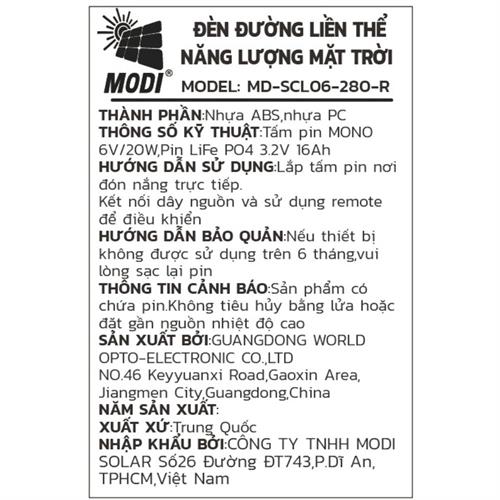 Đèn ốp trần năng lượng mặt trời Modi MD-SCL06-280-R Màu Trắng