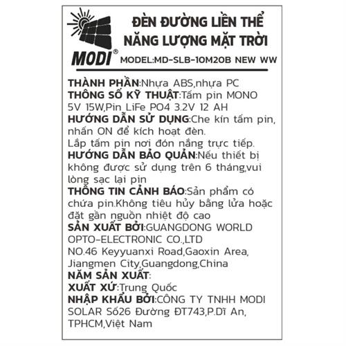 Đèn dây trang trí năng năng lượng mặt trời Modi MD-SLB-10M20B NEW WW Màu Đen