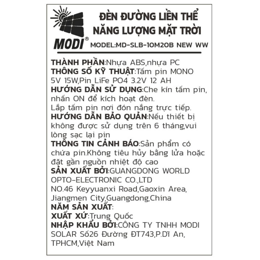 Đèn dây trang trí năng năng lượng mặt trời Modi MD-SLB-10M20B NEW WW Màu Đen
