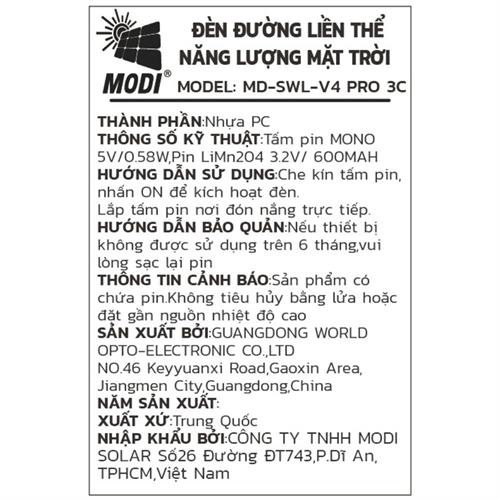Đèn hắt tường năng lượng mặt trời Modi MD-SWL-V4 PRO 3C Màu Trắng