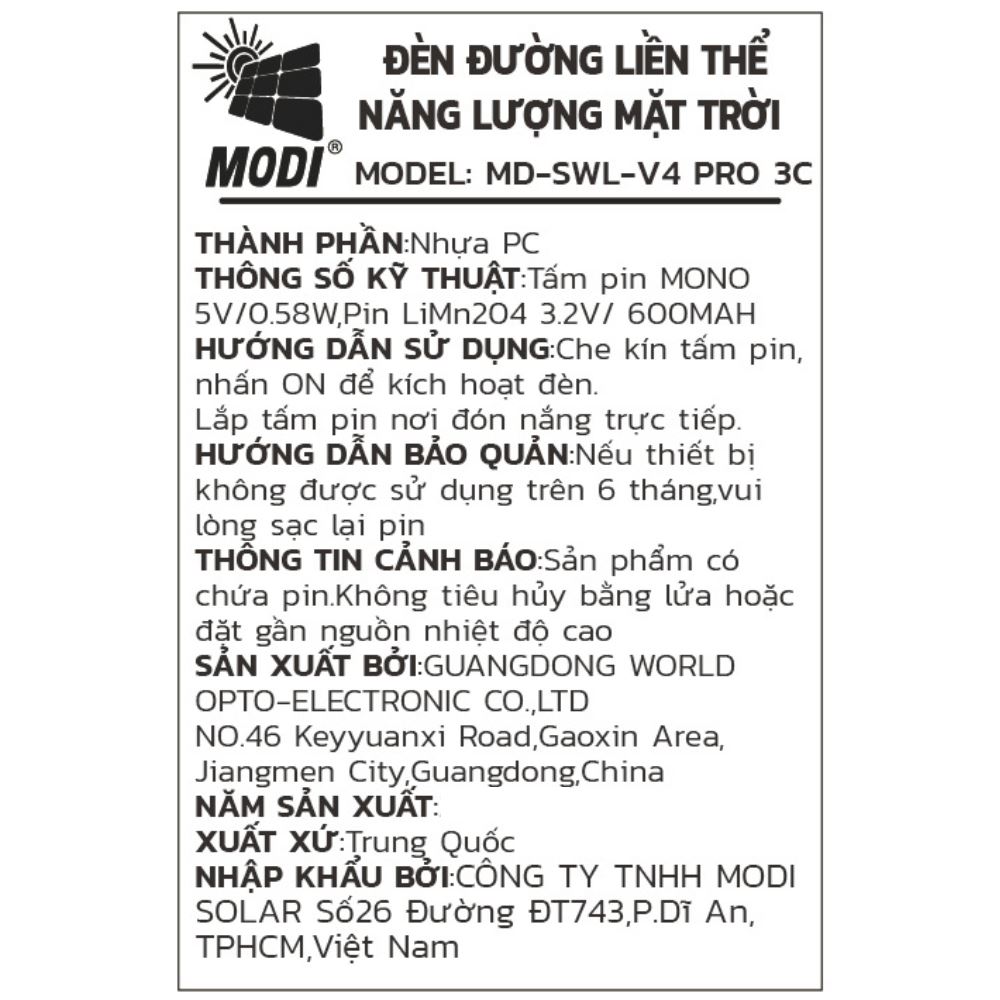 Đèn hắt tường năng lượng mặt trời Modi MD-SWL-V4 PRO 3C Màu Trắng