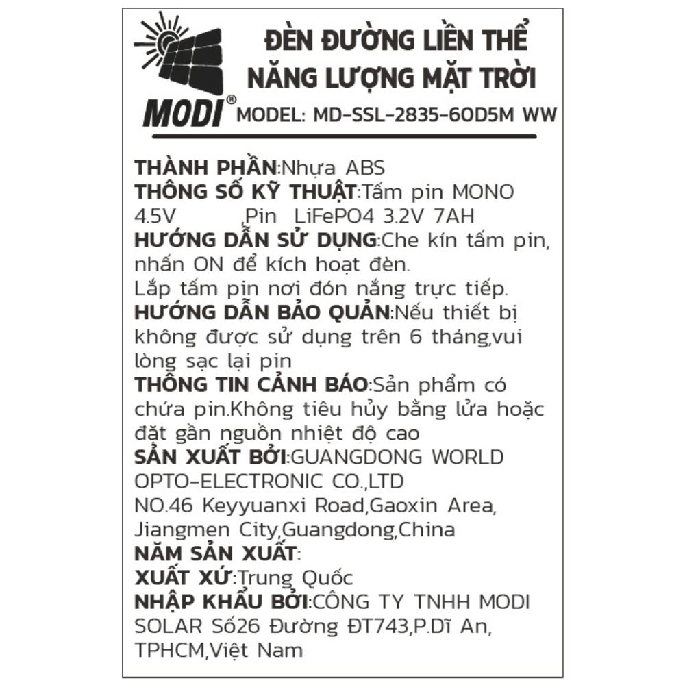 Đèn dây LED trang trí năng lượng mặt trời Modi MD-SSL-2835-60D5M WW Màu Trắng