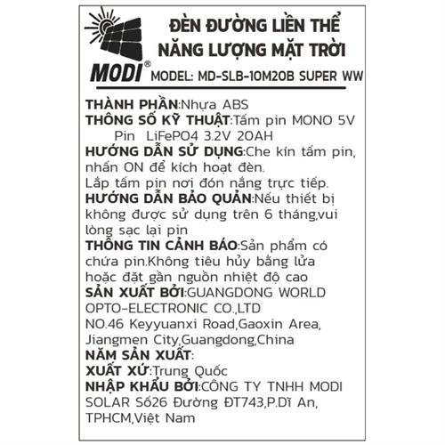 Đèn dây trang trí năng năng lượng mặt trời Modi MD-SLB-10M20B SUPER WW Màu Đen