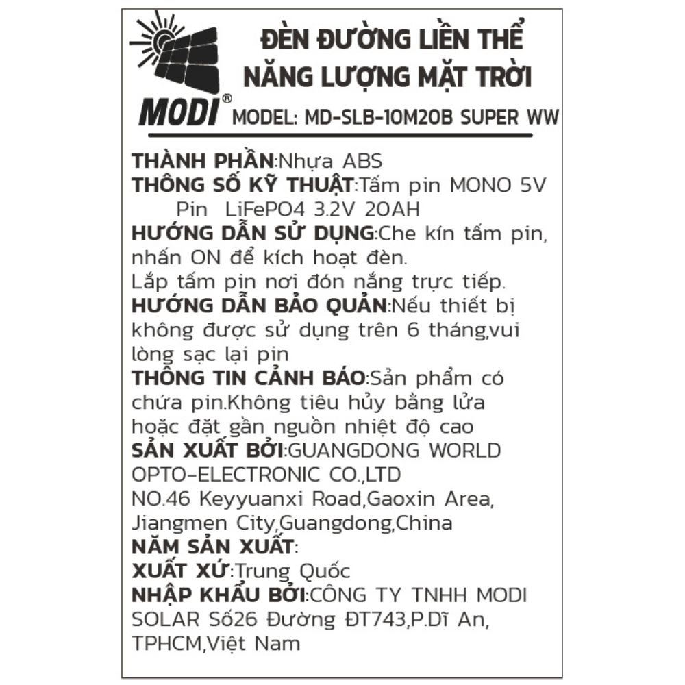 Đèn dây trang trí năng năng lượng mặt trời Modi MD-SLB-10M20B SUPER WW Màu Đen