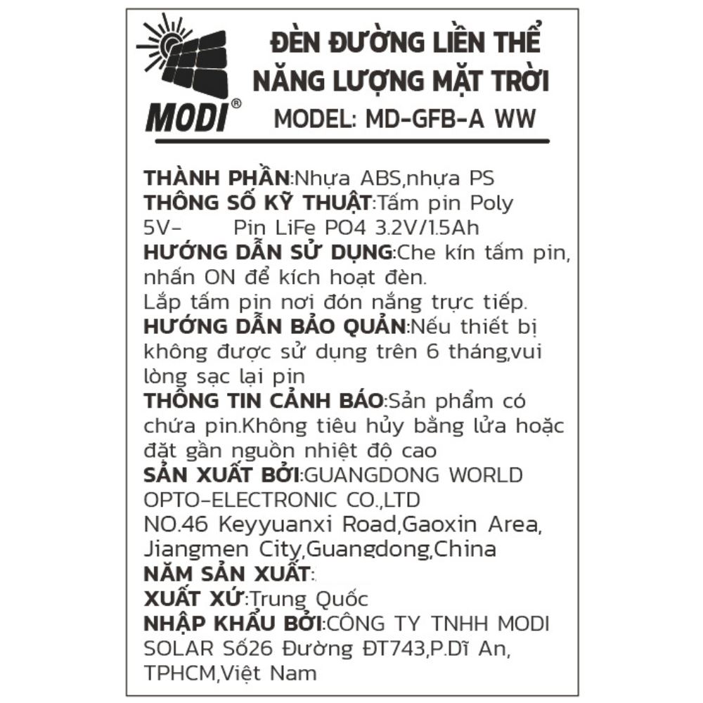 Đèn trụ cổng năng lượng mặt trời Modi MD-GFB-A WW - 6