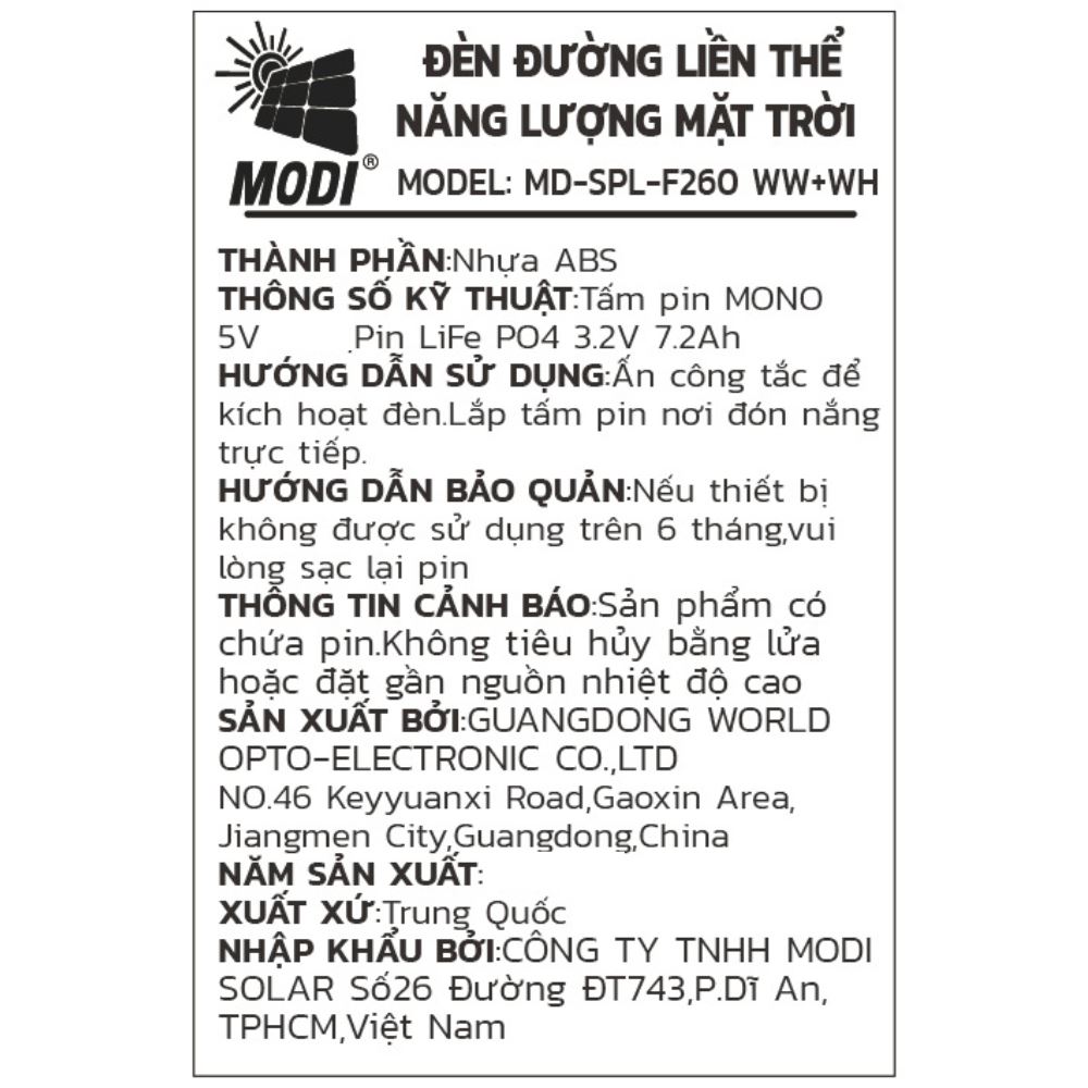 Đèn trụ cổng năng lượng mặt trời Modi MD-SPL-F260 WW+WH - 4