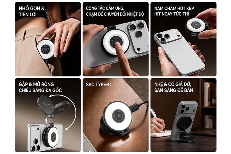 Đèn Livestream Magnetic Gắn Điện Thoại 2W 500mAh Ulanzi LM21 Màu Đen