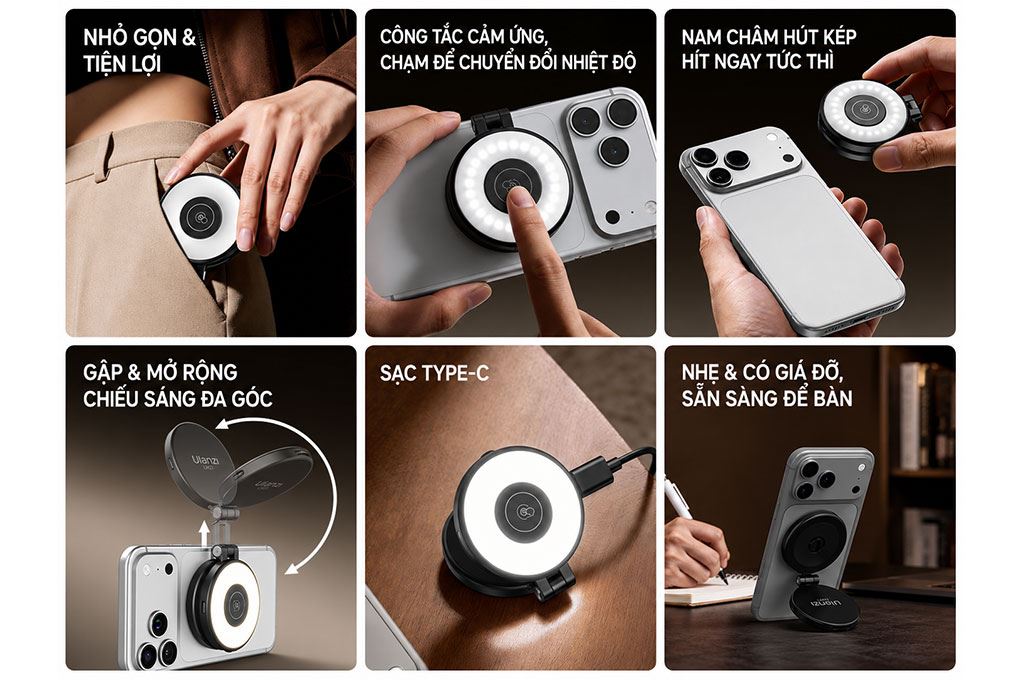 Đèn Livestream Magnetic Gắn Điện Thoại 2W 500mAh Ulanzi LM21 Màu Đen