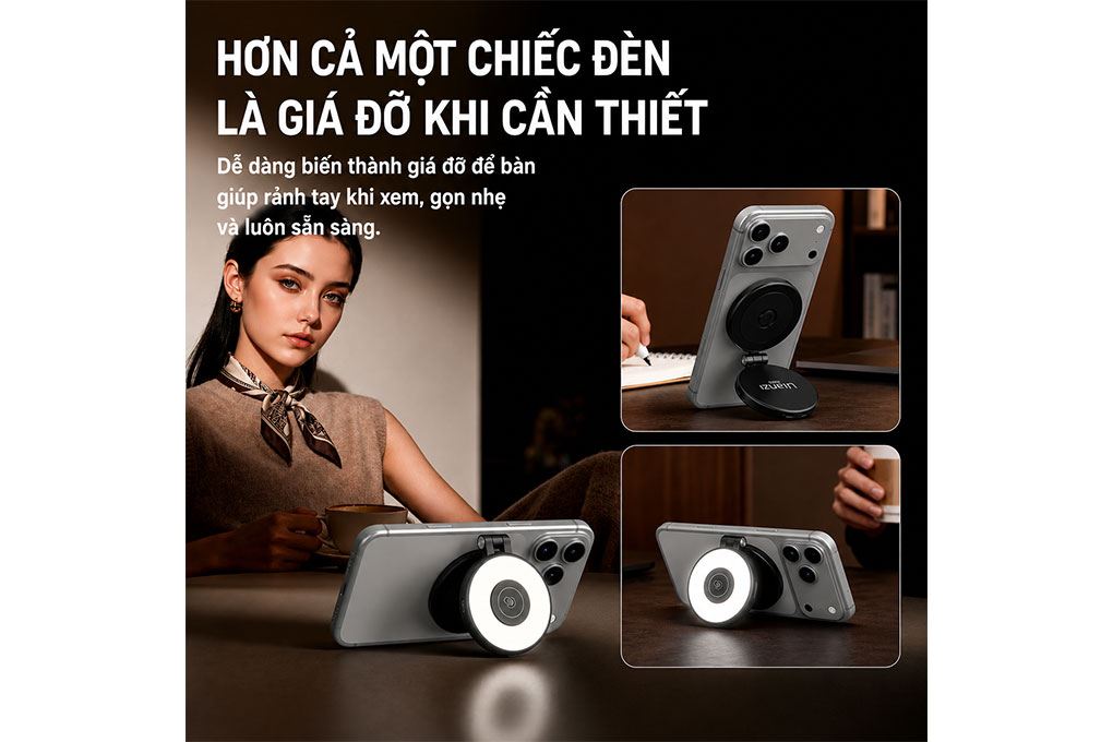 Đèn Livestream Magnetic Gắn Điện Thoại 2W 500mAh Ulanzi LM21 Màu Đen