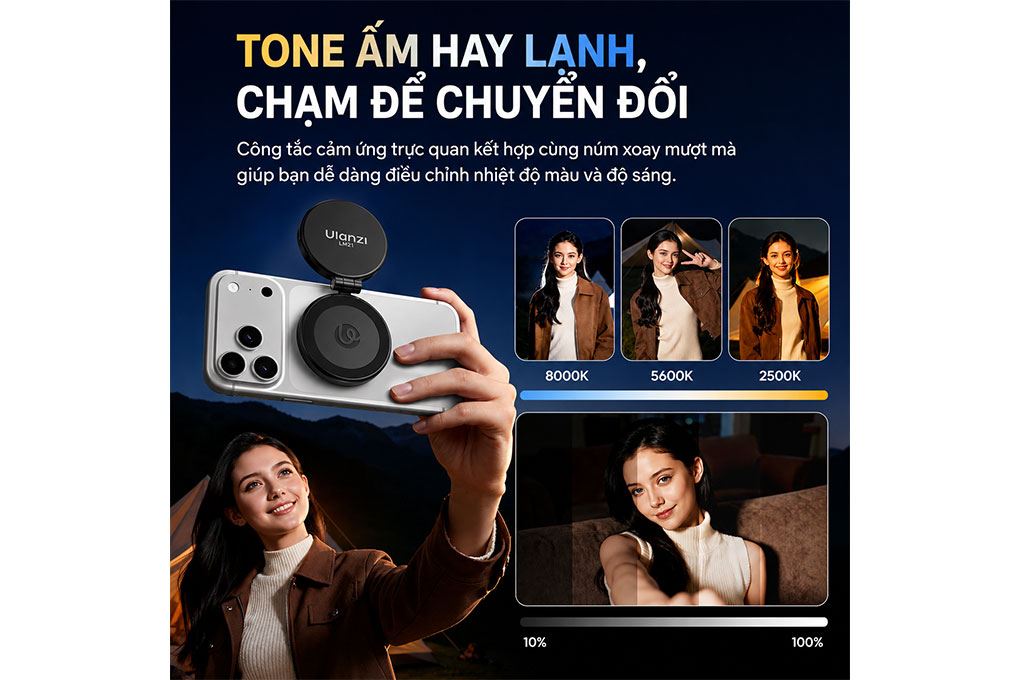 Đèn Livestream Magnetic Gắn Điện Thoại 2W 500mAh Ulanzi LM21 Màu Đen