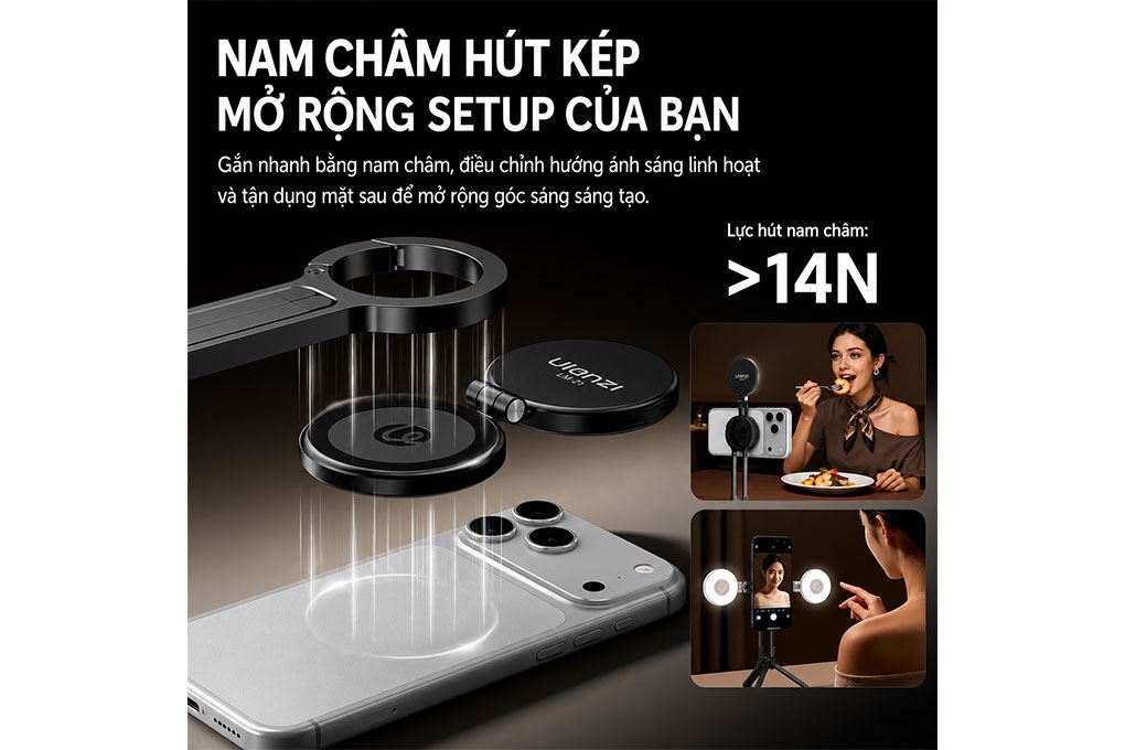 Đèn Livestream Magnetic Gắn Điện Thoại 2W 500mAh Ulanzi LM21 Màu Đen