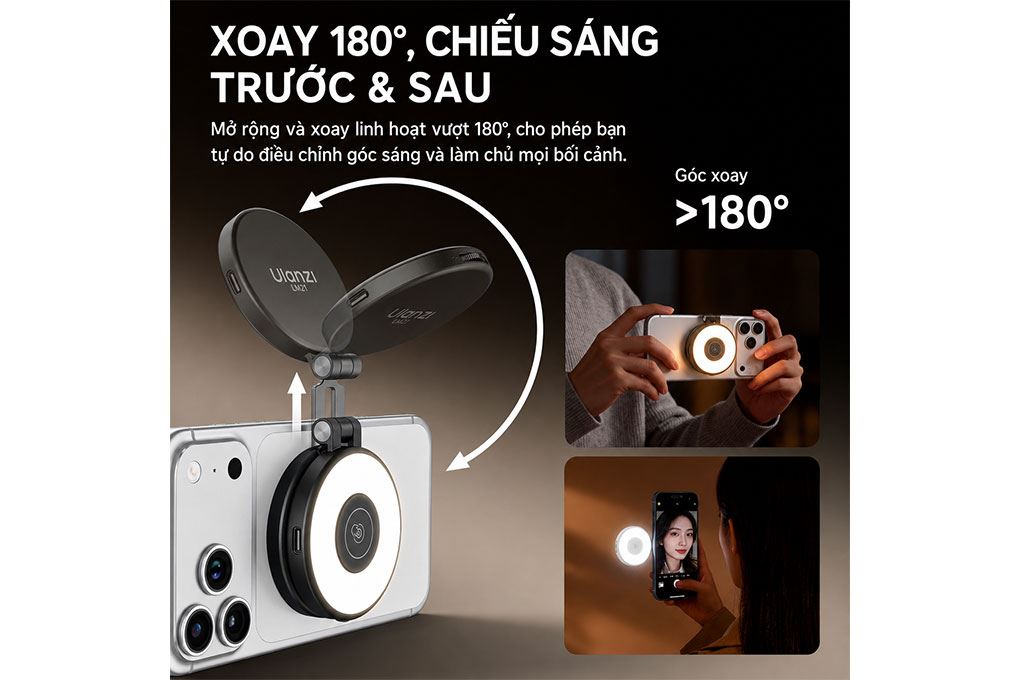 Đèn Livestream Magnetic Gắn Điện Thoại 2W 500mAh Ulanzi LM21 Màu Đen