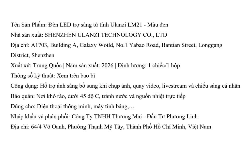 Đèn Livestream Magnetic Gắn Điện Thoại 2W 500mAh Ulanzi LM21 Màu Đen