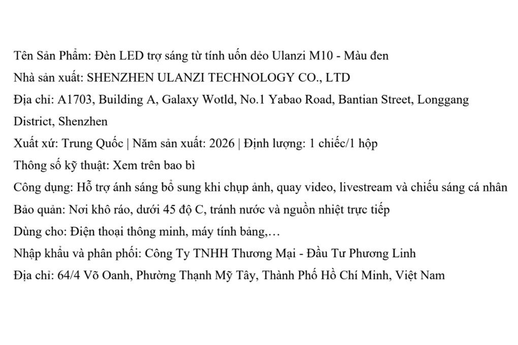 Đèn Livestream Magnetic Cổ Vịt Gắn Điện Thoại 2W 400mAh Ulanzi M10 Màu Đen