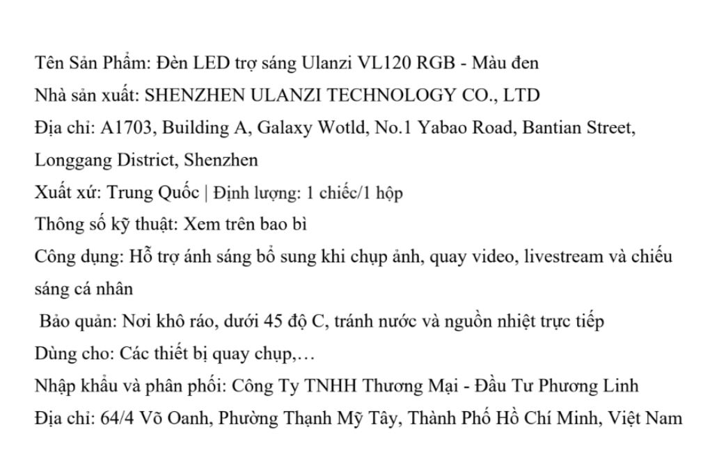 Đèn Livestream LED RGB Full Color 120 Bóng 5W 3100mAh Ulanzi VL120RG Màu Đen