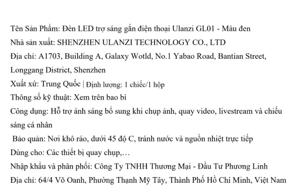 Đèn Livestream Magnetic Gắn Điện Thoại 3W 750mAh Ulanzi GL01 Màu Đen