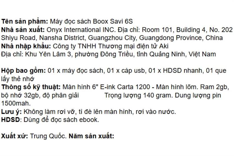 Máy đọc sách Boox Savi 6S 6 inch 32GB Màu Trắng